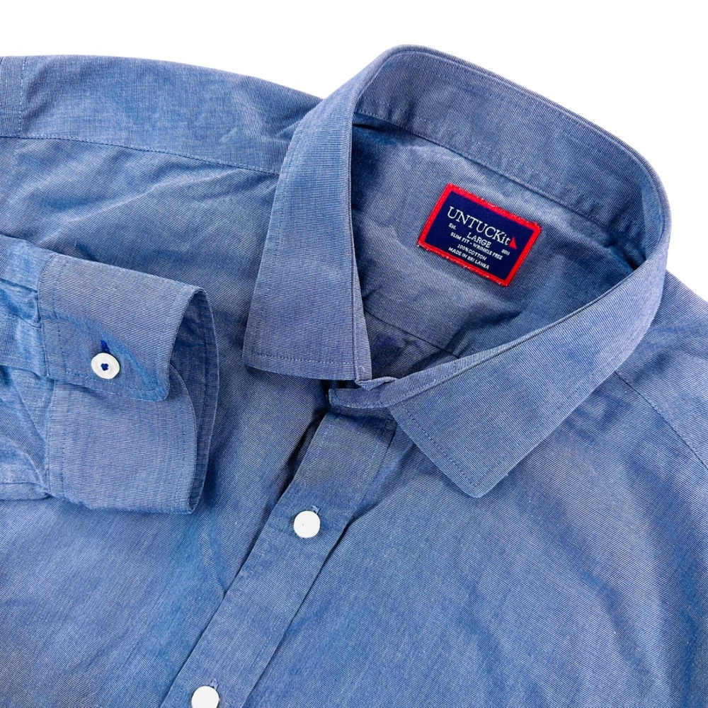 UNTUCKit Orville WRINKLE FREE Shirt Men's L Blue SLIM FIT Longsleeve Casual Work